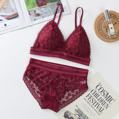 Women's Lace Bra Sets Seamless Underwear Backless Vest Sexy Padded Bralette Lingerie Ultrathin Bra & Brief Sets Female Intimates