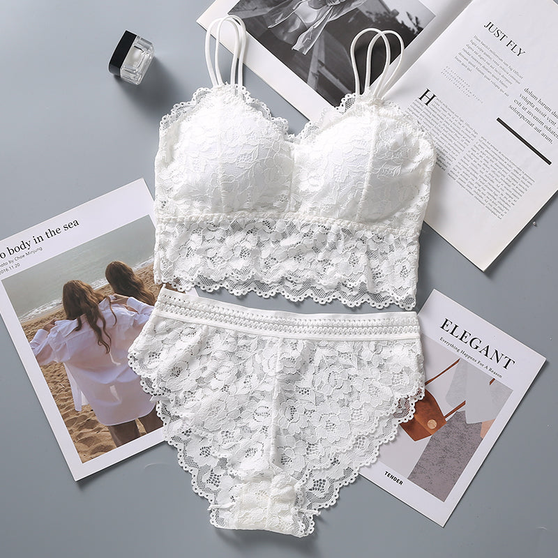 Lace Bra And Pantys Set French Bralette Set Women Low Waist Panties Padded Underwear Female Sexy Lingerie Set Wire Free Intimate