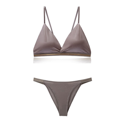 Women's Lingerie Set Bra Brief Sets Woman Triangle Cup Bralette Seamless Wireless Ice Silk Bras & Panties Underwear Female
