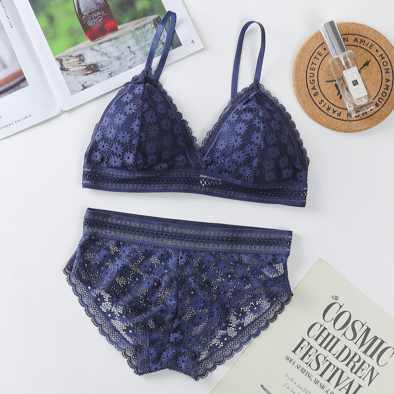 Women's Lace Bra Sets Seamless Underwear Backless Vest Sexy Padded Bralette Lingerie Ultrathin Bra & Brief Sets Female Intimates