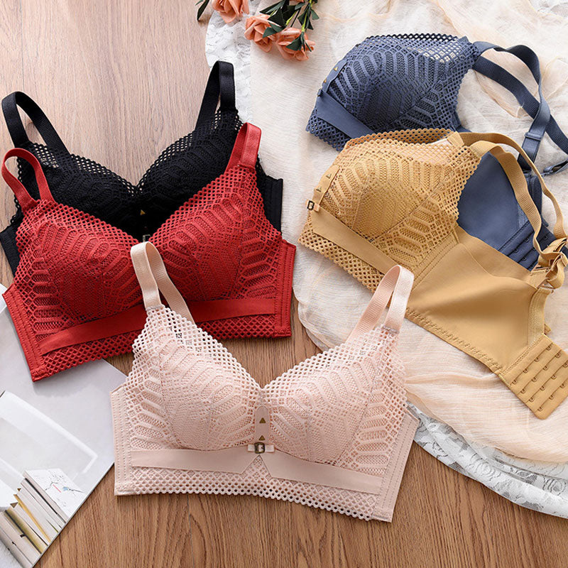 Women Yellow Lace Padded Bras One-Piece Cotton Panties Push Up Bra Sets Underwear Sexy Lingerie Sets