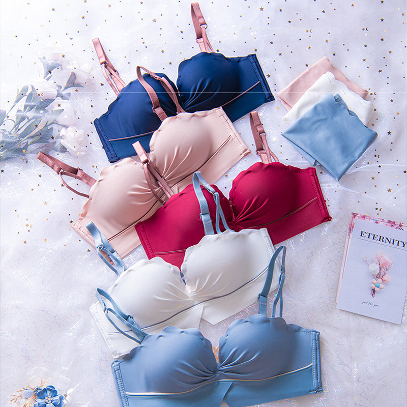 New For Women Red Blue Push Up Cup A B Bra Sets Cotton Panties Sexy Lingerie Set Underwear Wireless Padded