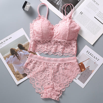 Lace Bra And Pantys Set French Bralette Set Women Low Waist Panties Padded Underwear Female Sexy Lingerie Set Wire Free Intimate