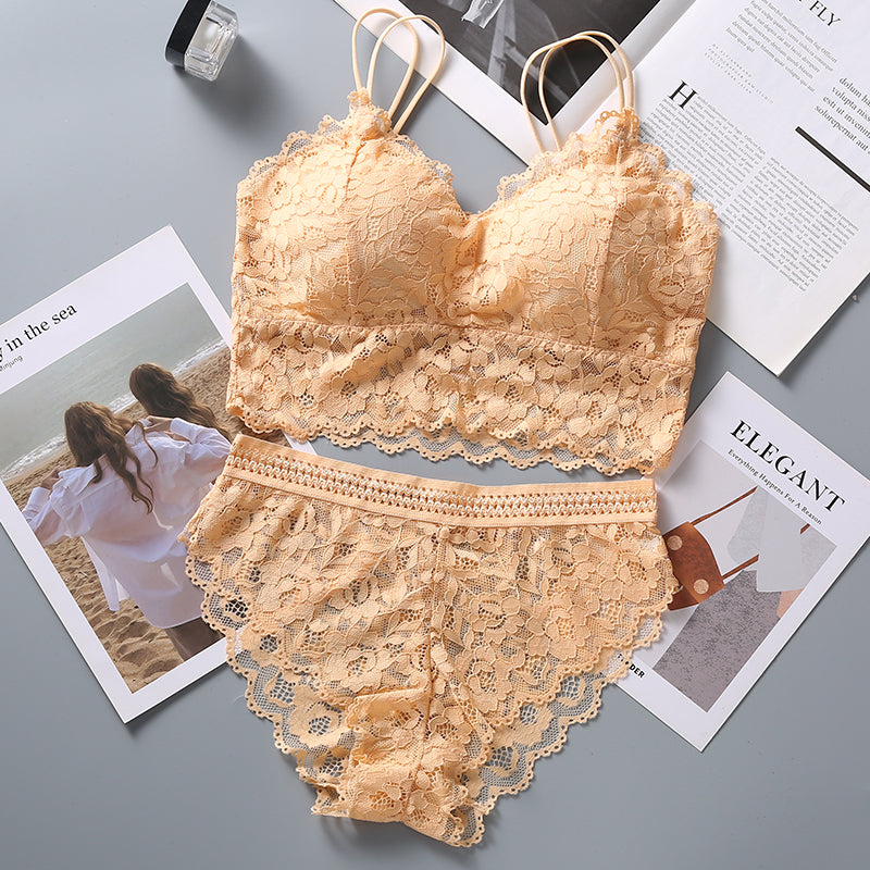 Lace Bra And Pantys Set French Bralette Set Women Low Waist Panties Padded Underwear Female Sexy Lingerie Set Wire Free Intimate