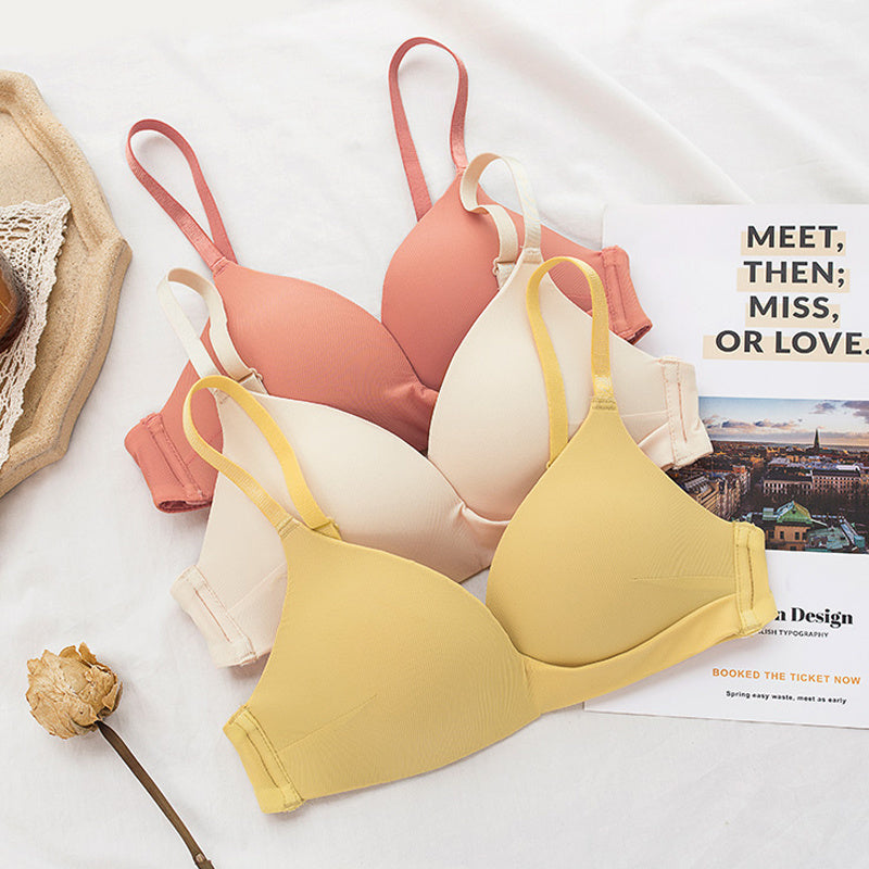 vNew For Women Yellow Sexy Lingerie Set Padded Bras Wireless Panties One-Piece Bra Sets Underwear A B