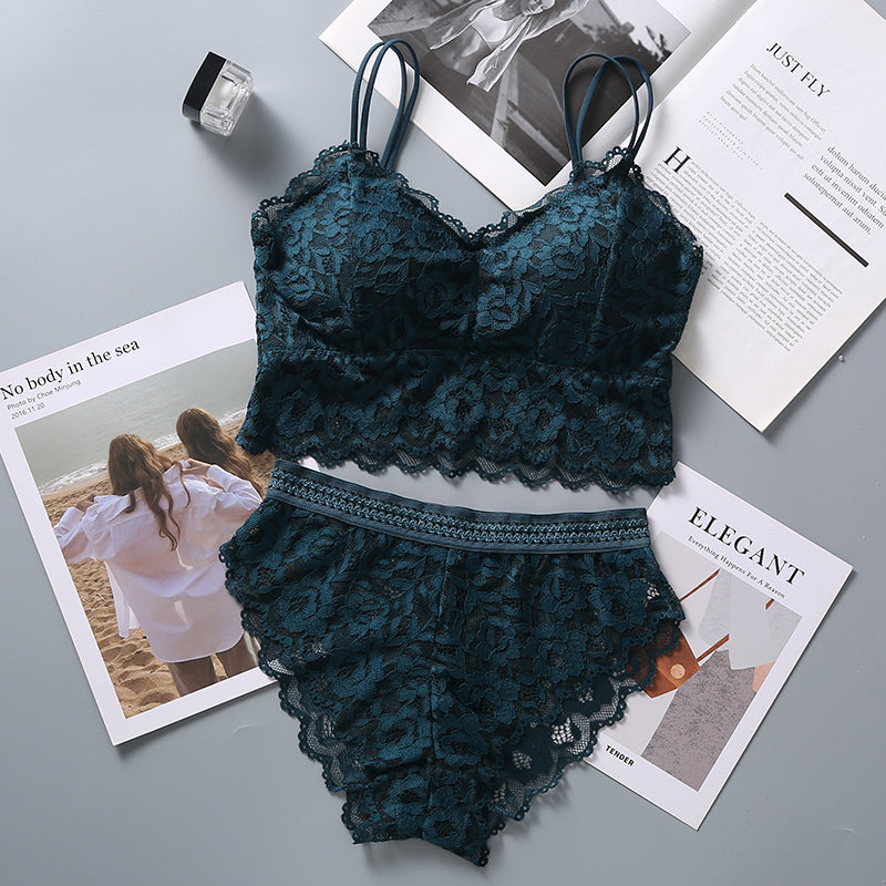 Lace Bra And Pantys Set French Bralette Set Women Low Waist Panties Padded Underwear Female Sexy Lingerie Set Wire Free Intimate