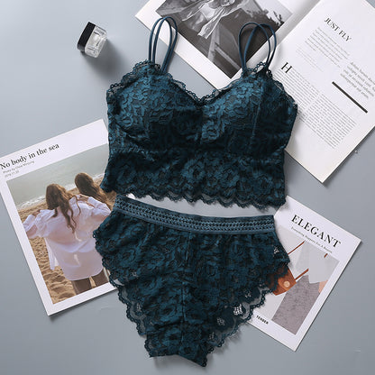Lace Bra And Pantys Set French Bralette Set Women Low Waist Panties Padded Underwear Female Sexy Lingerie Set Wire Free Intimate